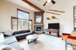 Spacious living area with fireplace
